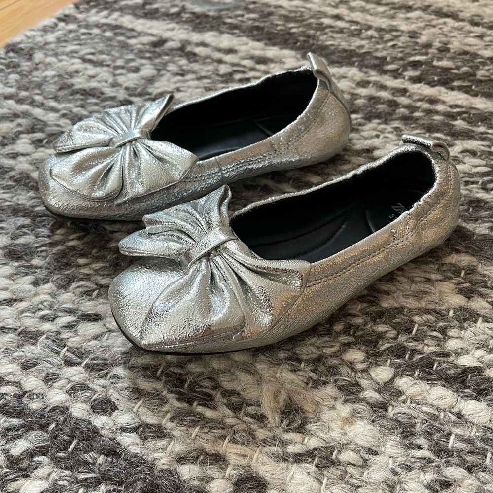 Zara Metallic Silver Kids Dress Shoes